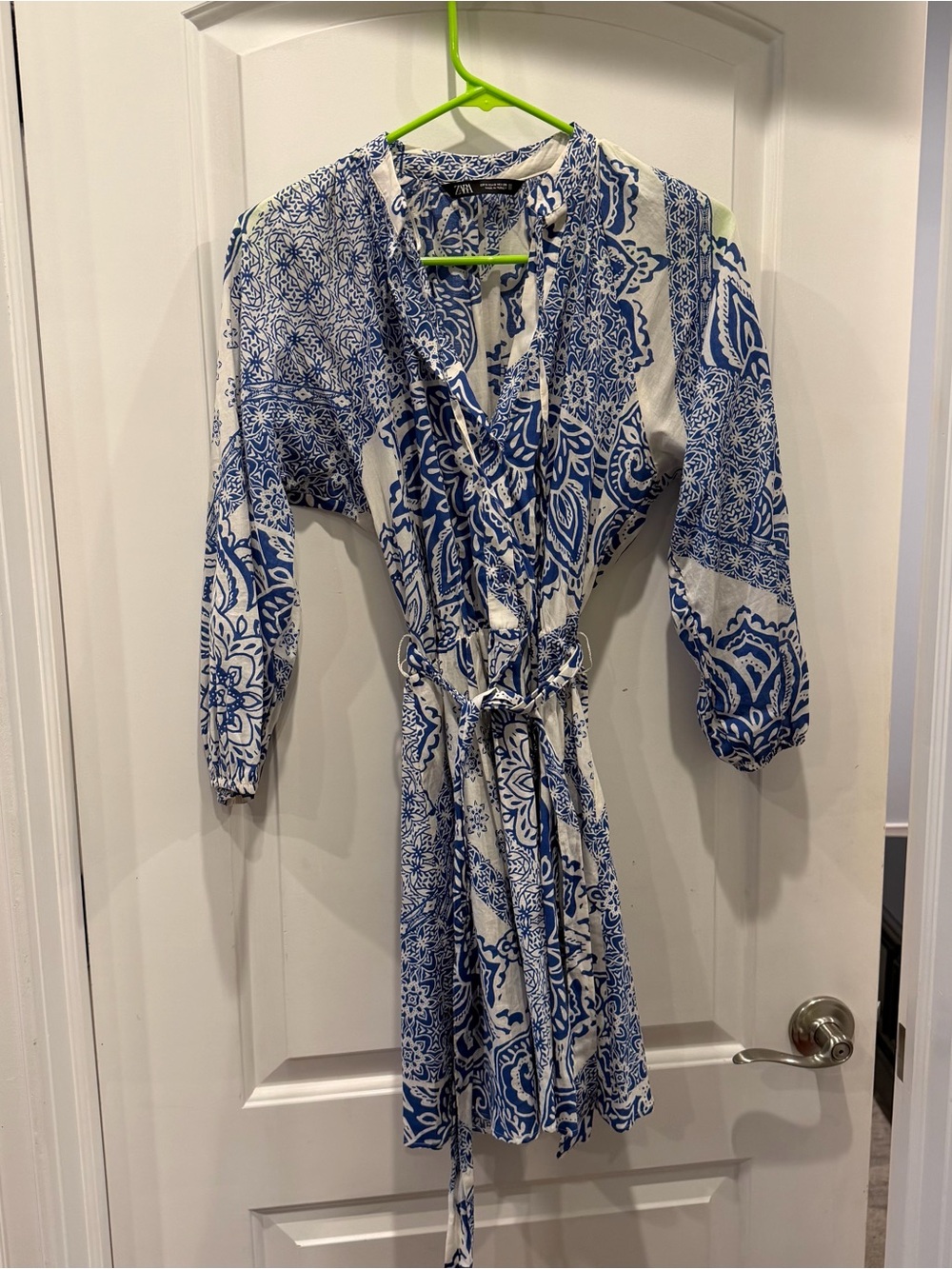 Zara Blue and White Printed Wrap Dress